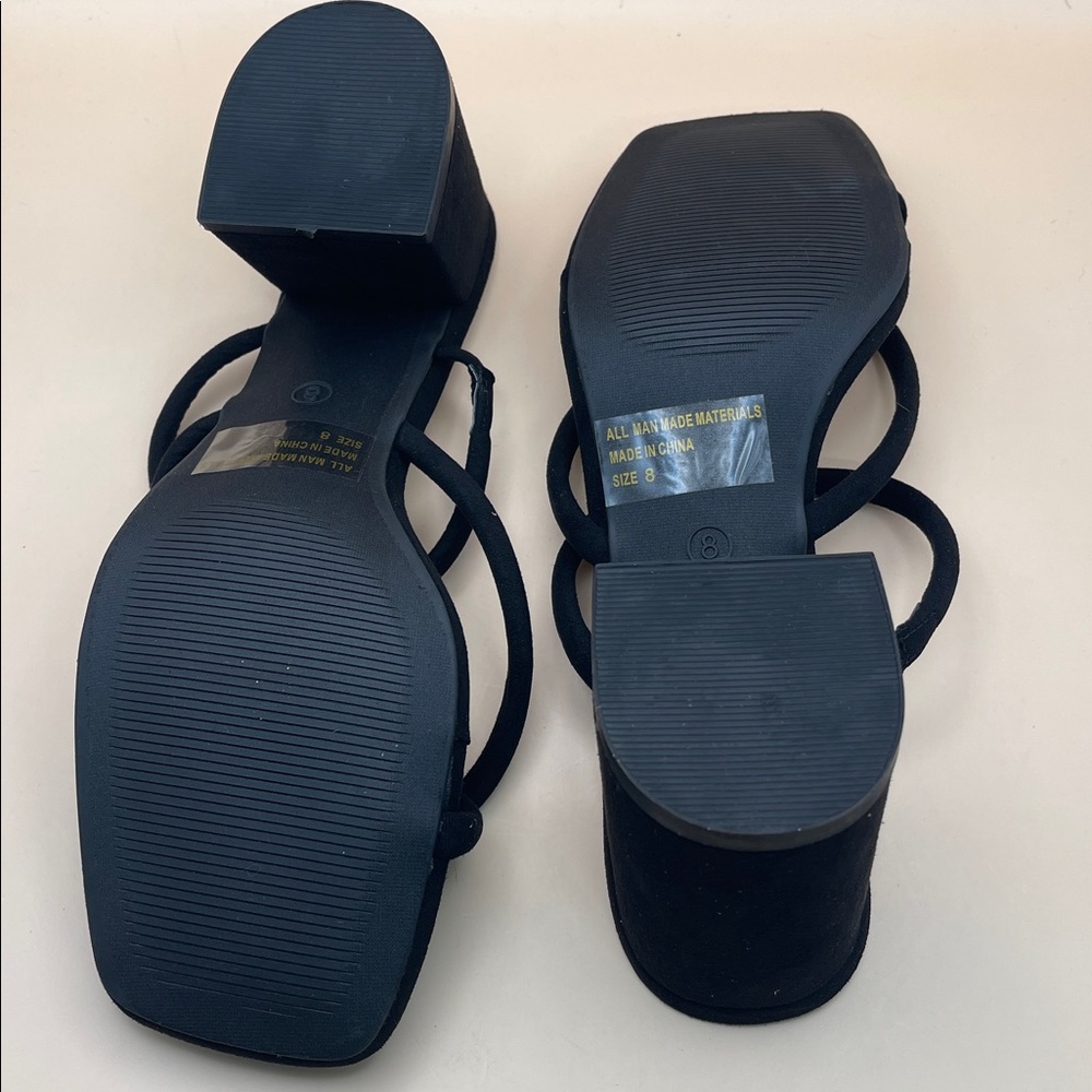 Fashion Nova Black Strappy Block Heel Sandals Women’s Size 8 Square Toe - Picture 8 of 8